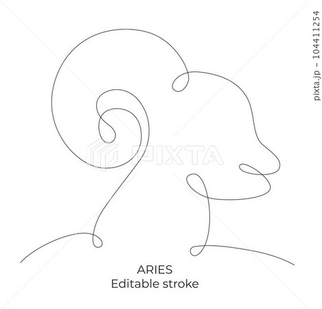 Aries zodiac constellation one single hand drawing continues line. Vector stock illustration sheep isolated on white background. Editable stroke line. EPS10 104411254