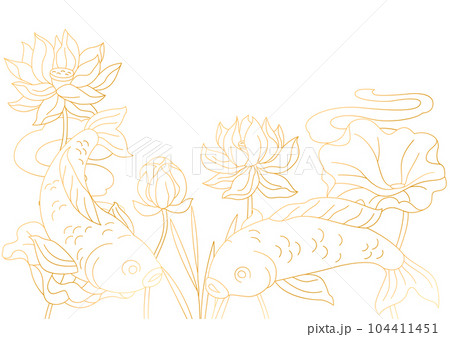 Oriental fish and lotus illustration. Chinese and japanese traditional background. Oriental fish and lotus illustration. Chinese and japanese traditional background. 104411451