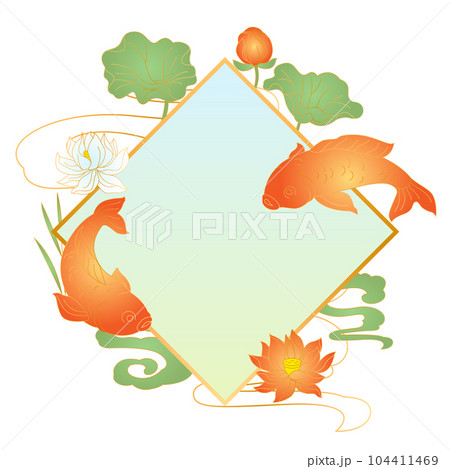 Oriental fish and lotus illustration. Chinese and japanese traditional background. Oriental fish and lotus illustration. Chinese and japanese traditional background. 104411469