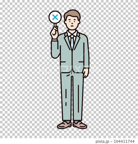 顧客に説明をするスーツを着た男性のビジネスパーソンのイラスト素材 104411744