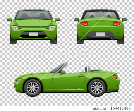 Illustration of a car seen from 3 directions (sports open car when the hood is retracted) 104412499