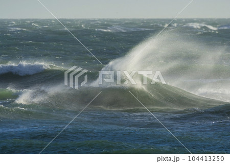 Waves with strong wind after a storm, Patagonia, Argentina. 104413250