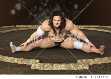 日々、土俵の上で股割りをしている力士 104413326