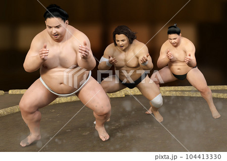 脇をしめて、すり足での運び足を習得する若い力士達 脇をしめて、すり足での運び足を習得する若い力士達 104413330