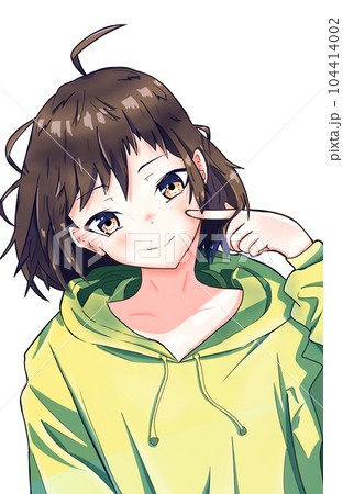 パーカーを着た女の子　茶髪 104414002