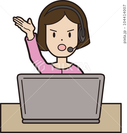 パソコン入力をしながら電話応対をする若い女性 コールセンター 怒り顔 こちらをご覧下さい 説明 指摘 パソコン入力をしながら電話応対をする若い女性 コールセンター 怒り顔 こちらをご覧下さい 説明 指摘 104414007