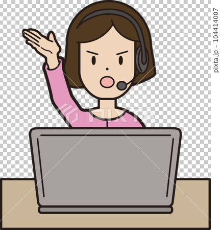 年輕女子一邊在電腦上打字一邊接電話呼叫中心憤怒的臉請參閱此處解釋指出 年輕女子一邊在電腦上打字一邊接電話呼叫中心憤怒的臉請參閱此處解釋指出 104414007