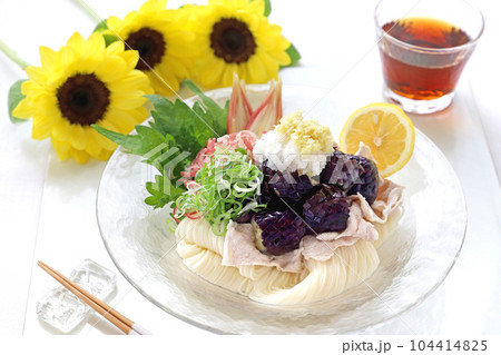 揚げなす豚しゃぶそうめん　 104414825