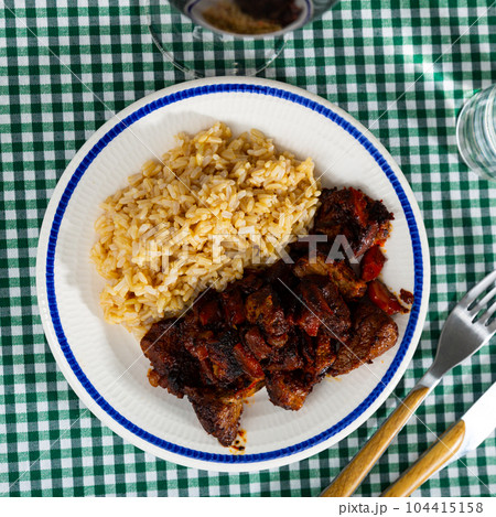 Dish of beef with rice 104415158