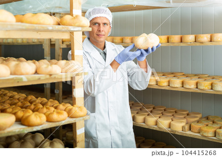Cheese maker controlling maturing process of cheese wheels 104415268