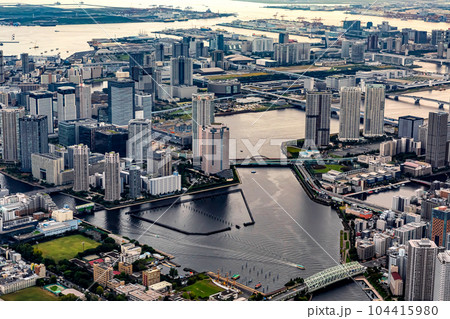Aerial view of Odaiba Harbor in Tokyo, Japan Aerial view of Odaiba Harbor in Tokyo, Japan 104415980
