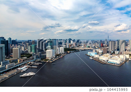 Aerial view of Odaiba Harbor in Tokyo, Japan 104415993