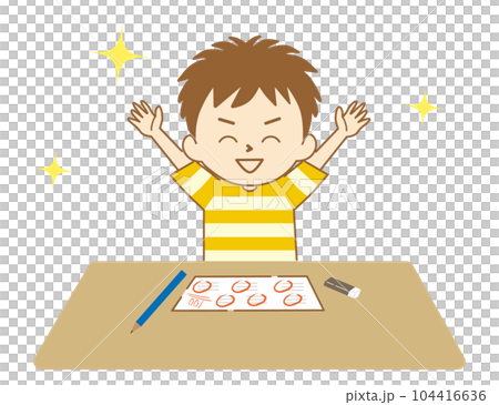A boy who is happy to get 100 points in the test 104416636