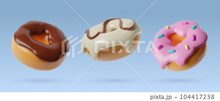 3d donuts food icons set different three dimentional relistic plastic flying doughnut vector objects 104417238