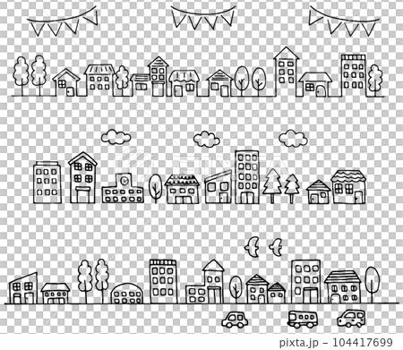 簡單可愛的城市景觀線圖插圖集 104417699