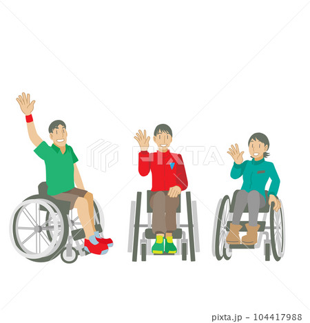 手をふる車椅子の乗る人たち 手をふる車椅子の乗る人たち 104417988