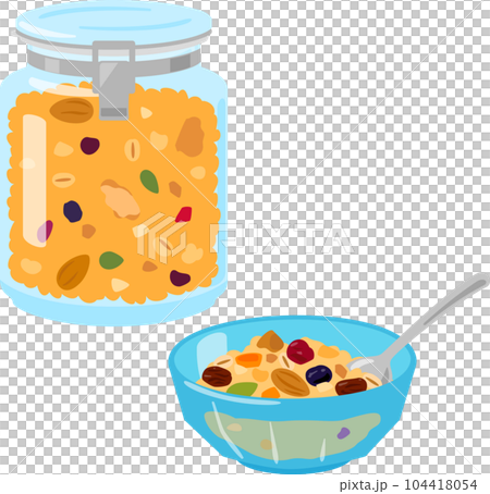 玻璃容器中的格蘭諾拉麥片 104418054