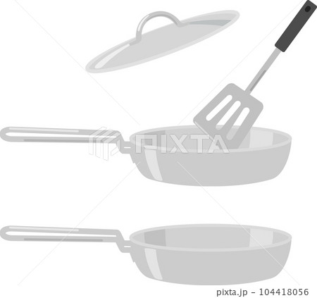 蓋付きのステンレスフライパンとフライ返し 104418056