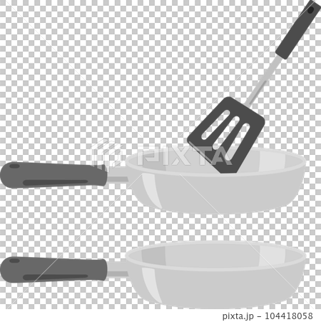 stainless steel frying pan and spatula 104418058