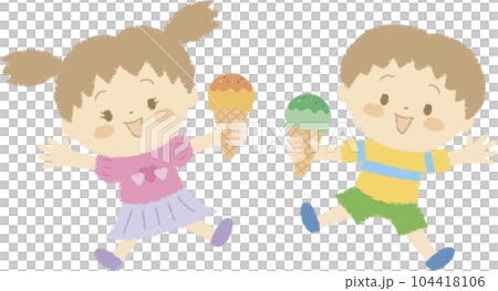 Boy and girl happy with ice cream 104418106