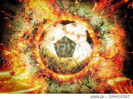 爆発する火炎のサッカーボールの3dイラスト 爆発する火炎のサッカーボールの3dイラスト 104418307