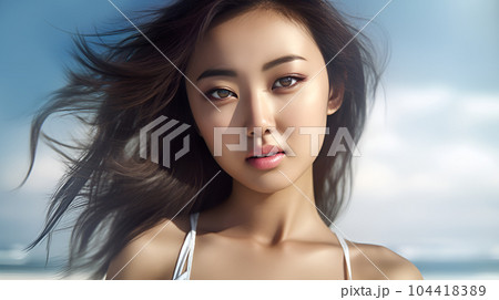 海辺の女性のポートレート【AI生成画像】 104418389