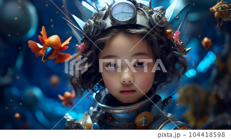 海中探検を想像する子ども【AI生成画像】 104418598
