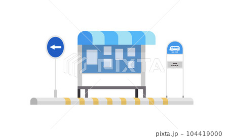 Bus stop with pole sign vector illustration.Flat bus station scene.City bus stop 104419000