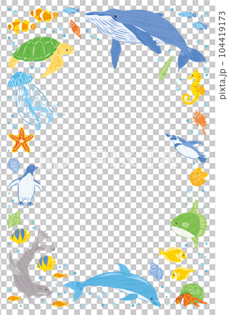 Sea creatures illustration frame vertical 104419173