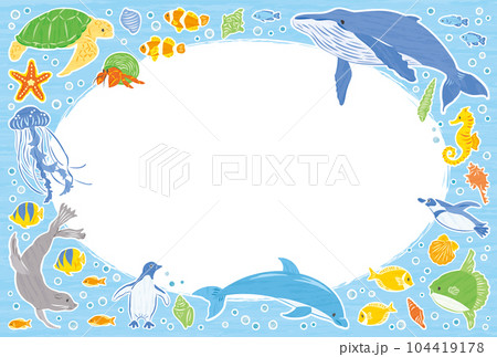 海の生き物 イラストフレーム 横のイラスト素材 [104419178] - PIXTA