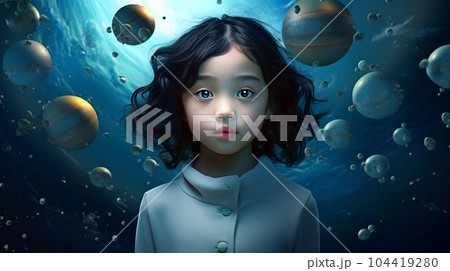 青い惑星と少女【AI生成画像】 104419280