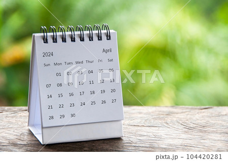 April 2024 table calendar with customizable space for text. Copy space 104420281