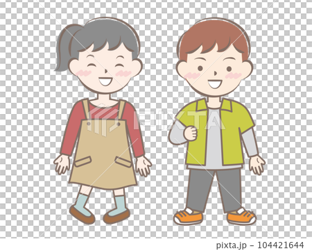 長袖の服を着た笑顔の子供たち　秋　春　全身	 104421644