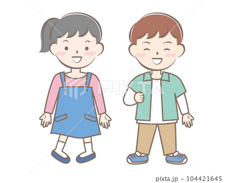 長袖の服を着た笑顔の子供たち　秋　春　全身	 104421645