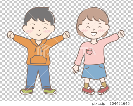 長袖の服を着た笑顔の子供たち　秋　春　全身	 104421646