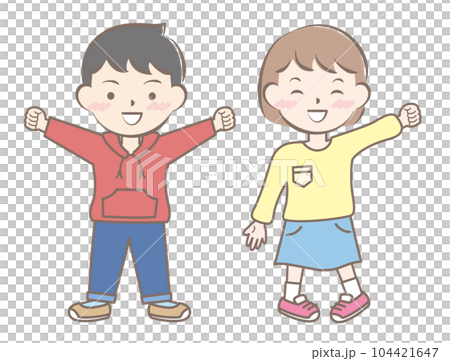 長袖の服を着た笑顔の子供たち　秋　春　全身	 104421647