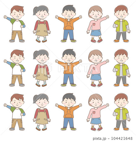 長袖の服を着た笑顔の子供たち　秋　春　全身	 104421648