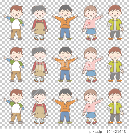 長袖の服を着た笑顔の子供たち　秋　春　全身	 104421648