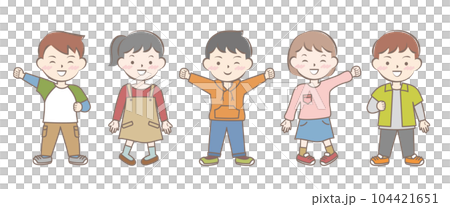 微笑的孩子穿著長袖衣服秋春全身 104421651