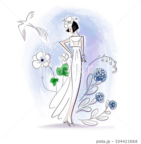白いドレスを着た女性のイラスト 104421668