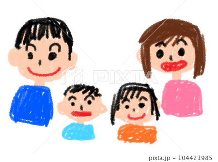 子どもが描いたような家族の似顔絵 104421985