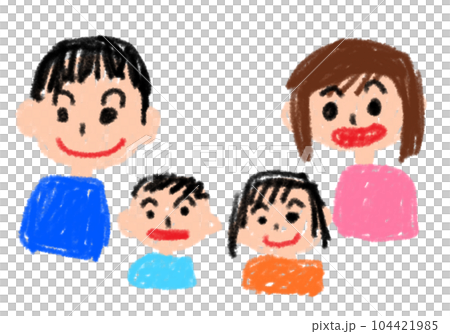 子どもが描いたような家族の似顔絵 104421985