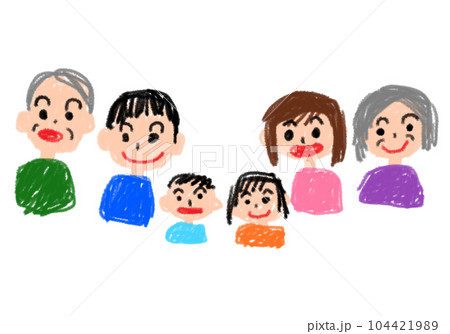 子どもが描いたような家族の似顔絵 104421989