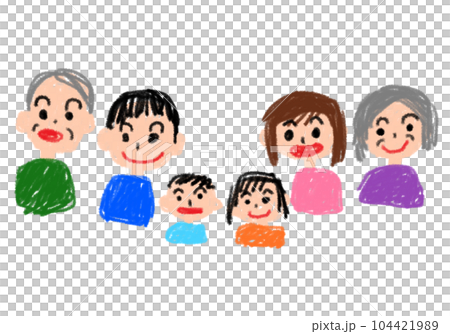 子どもが描いたような家族の似顔絵 104421989