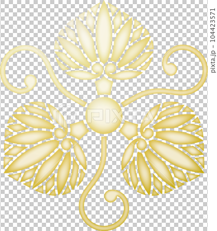 Family crest, one-handed vine and three hollyhocks [gold] 104423571