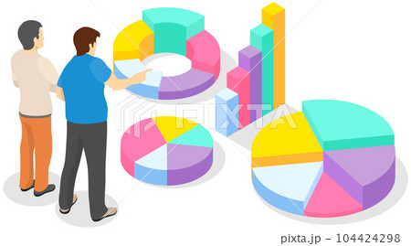 Employees analyze statistical indicators, business data. Characters work with marketing research 104424298