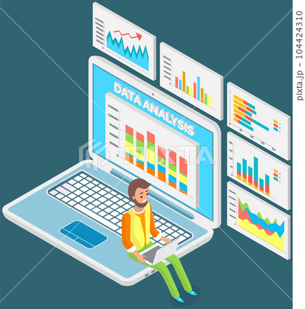 Male analyst working with statistical data on laptop computer. Man conducts marketing research Male analyst working with statistical data on laptop computer. Man conducts marketing research 104424310