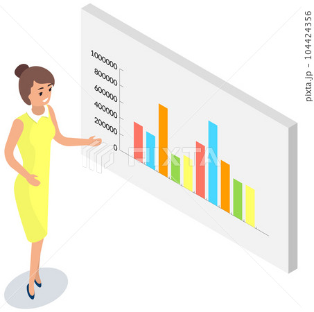 Analyze statistical indicators, business data. Work with marketing research. Data analysis isometric Analyze statistical indicators, business data. Work with marketing research. Data analysis isometric 104424356