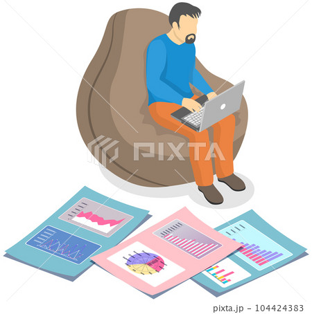 Employees analyze statistical indicators, business data. Characters work with marketing research 104424383
