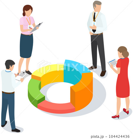 Employees analyze statistical indicators, business data. Characters work with marketing research Employees analyze statistical indicators, business data. Characters work with marketing research 104424436